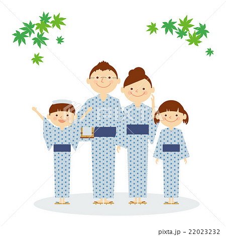 家族 全身 浴衣 温泉 イラストのイラスト素材