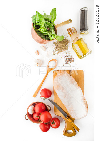 Ingredients for bruschetta on the white background Ingredients for bruschetta on the white background 22026159