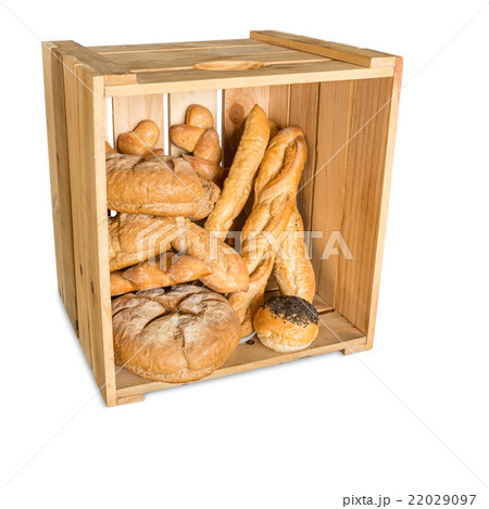 Bread in wooden box isolated on white background Bread in wooden box isolated on white background 22029097