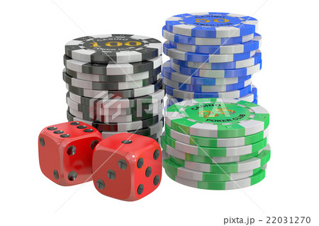 casino chips and dice, 3D rendering casino chips and dice, 3D rendering 22031270