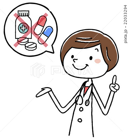 イラスト素材：女医　警告　注意　薬 22033294
