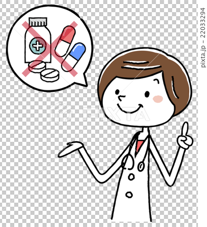 イラスト素材：女医　警告　注意　薬 22033294
