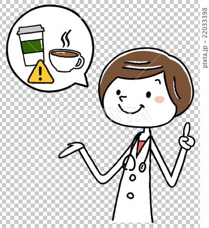 イラスト素材：女医　警告　注意　コーヒー 22033398