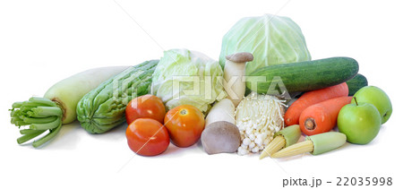 Fruits and fresh vegetables on white background. Fruits and fresh vegetables on white background. 22035998