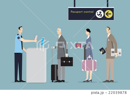 Air Travelers Queue at Border Passport Control. Air Travelers Queue at Border Passport Control. 22039878