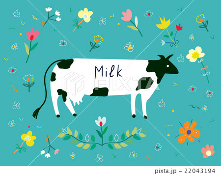 Cow and flowes for the milk label design 22043194