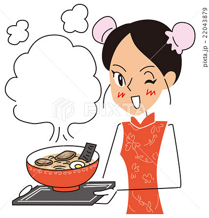 ラーメンを運ぶ女性のイラスト素材