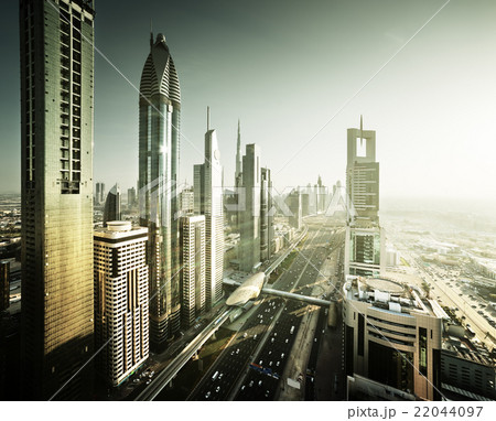 Dubai skyline in sunset time, United Arab Emirates 22044097