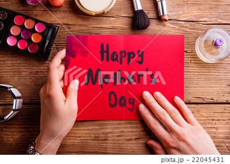 Mothers day composition. Greeting card and make up 22045431