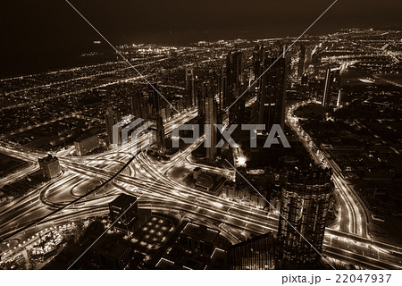Dubai downtown night scene with city lights. Top 22047937