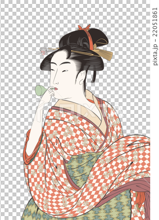 喜多川歌麿 婦女人相十品 ビードロを吹く娘イメージイラストのイラスト 