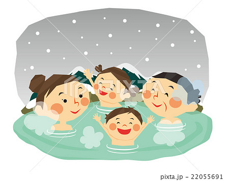 冬の温泉　岩風呂（三世代家族の女性） 22055691