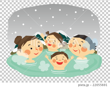 冬の温泉　岩風呂（三世代家族の女性） 22055691