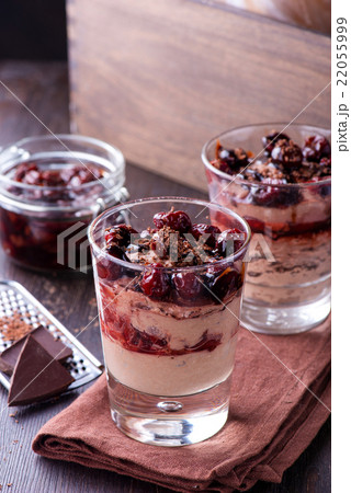 Chocolate cheese desert with cherries Chocolate cheese desert with cherries 22055999