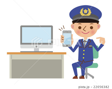 パソコン、スマートフォンの連携イメージ(男性警察官) パソコン、スマートフォンの連携イメージ(男性警察官) 22056382