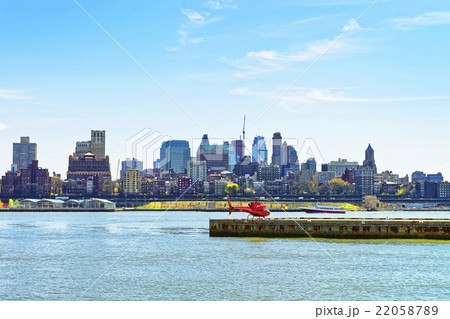 Helicopter on helipad in Pier 6 in Lower Manhattan Helicopter on helipad in Pier 6 in Lower Manhattan 22058789