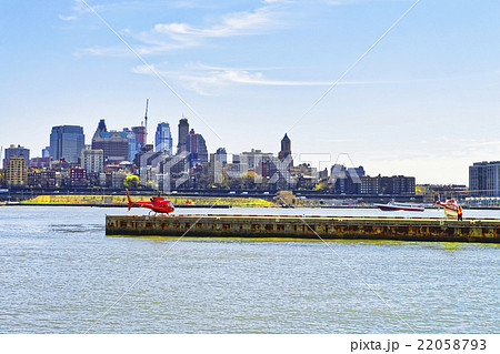 Helicopters on helipad in Pier 6 in NYC 22058793