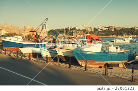 Wooden fishing boats in Nesebar town Wooden fishing boats in Nesebar town 22061323
