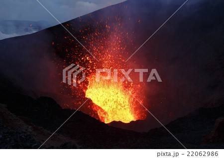 Scenery night eruption volcano on Kamchatka 22062986