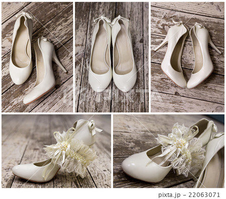 white wedding shoes from different angles 22063071