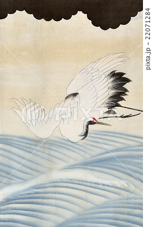 節句の絵柄　絹織物　染め物　古布　鶴　和柄 22071284