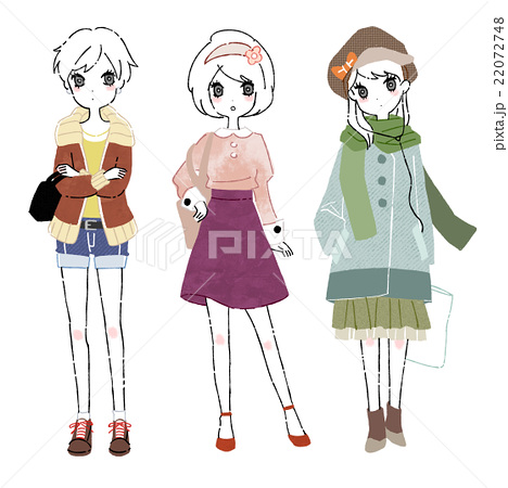 ３人の女の子の全身イラストのイラスト素材 22072748 Pixta