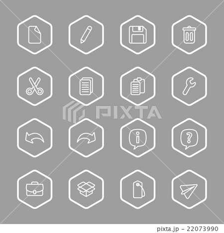 white line web icon set hexagon frame 22073990