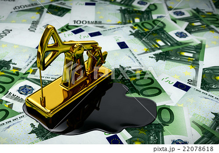 Gold Pumpjack And Spilled Oil On Euros Gold Pumpjack And Spilled Oil On Euros 22078618