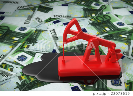 Red Pumpjack And Spilled Oil On Euros 22078619
