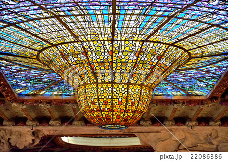カタルーニャ音楽堂のステンドグラス スペイン バルセロナの写真素材