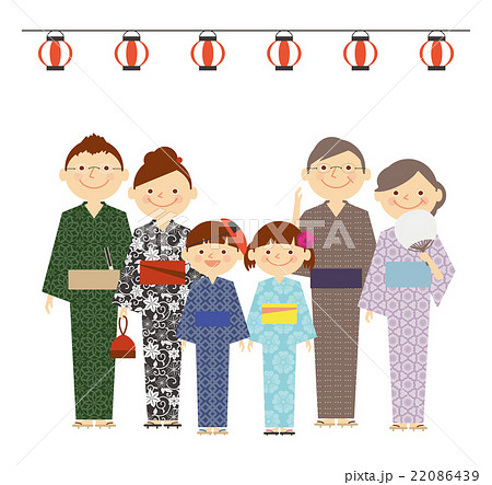 家族 3世代 全身 浴衣 祭り セット イラストのイラスト素材