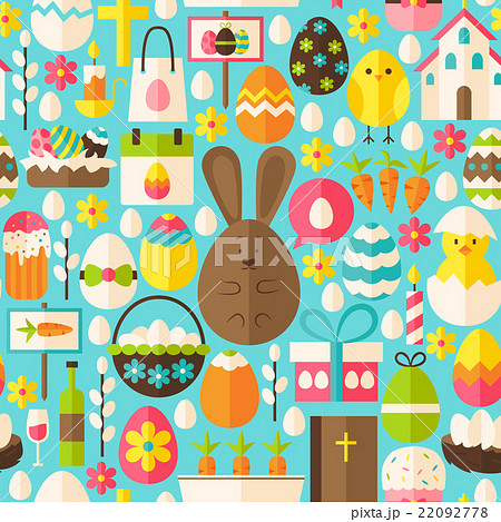 Happy Easter Holiday Flat Blue Seamless Pattern 22092778