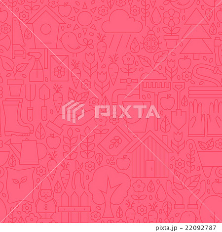 Thin Gardening Tools Line Seamless Pink Pattern 22092787