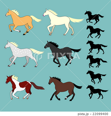 走る馬たちのセットのイラスト素材