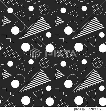 80年代風デザイン柄 モノトーンシームレス 連続 繋がる パターン 黒 白のイラスト素材