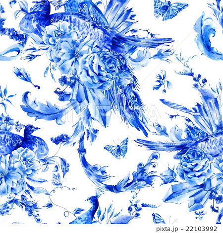 Vintage seamless pattern with blue pair of Vintage seamless pattern with blue pair of 22103992