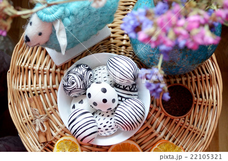 Easter decoration on rustic wicker background Easter decoration on rustic wicker background 22105321