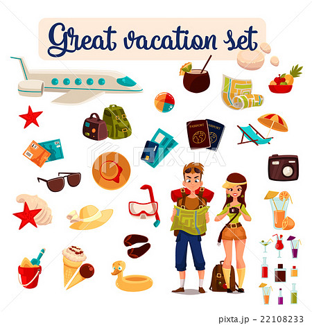 Travel icons, set cartoon elements of holidays 22108233