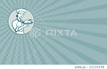 Business card Female Chef Serving Chicken Roast 22110146