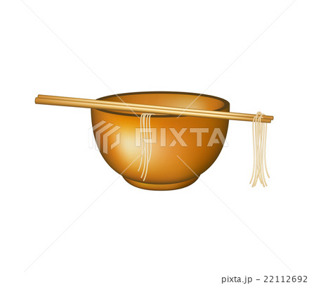 Wooden chopsticks holding noodles lying on bowl Wooden chopsticks holding noodles lying on bowl 22112692