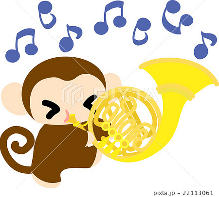 可愛いお猿さんと大きなホルンのイラスト素材 22113061 Pixta