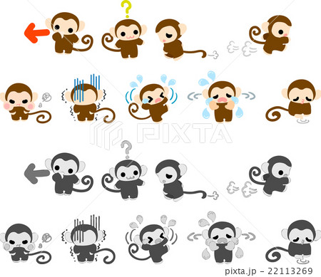 可愛いお猿さんのいろいろなアイコンのイラスト素材