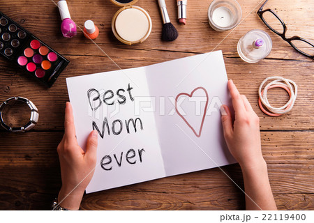 Mothers day composition. Greeting card and make up 22119400