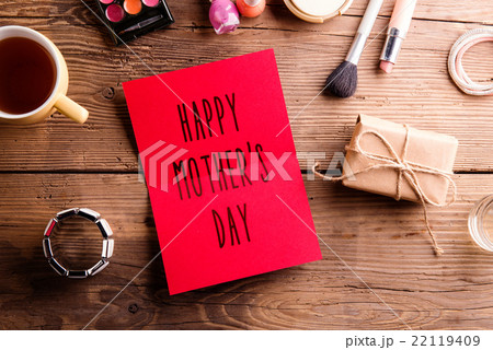 Mothers day composition. Greeting card and make up 22119409
