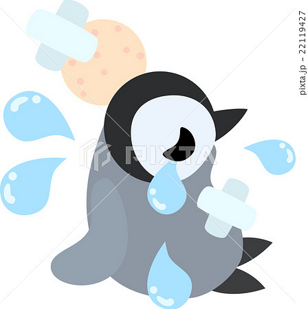 怪我をしている可愛い赤ちゃんペンギンのイラスト素材