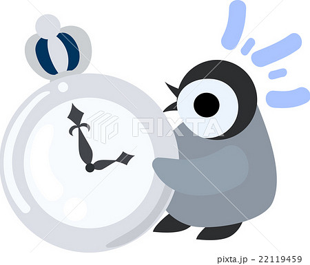 可愛い赤ちゃんペンギンと時計のイラスト素材