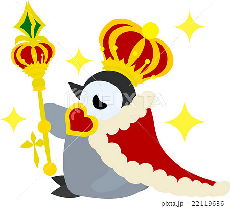 王様の姿をした可愛い赤ちゃんペンギンのイラスト素材
