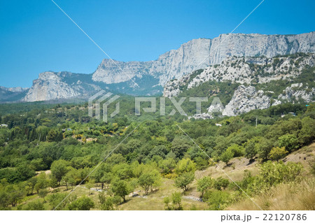 Mountain Crimea rocks and trees on slope, forest 22120786