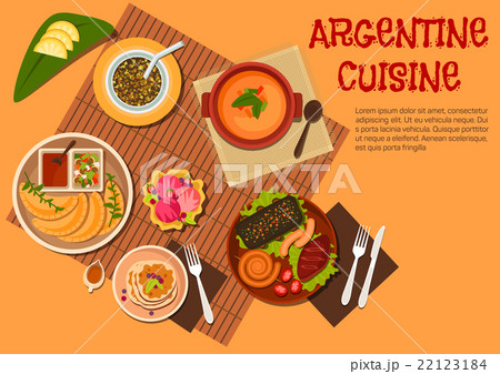 Argentine asado dishes with desserts flat icon 22123184