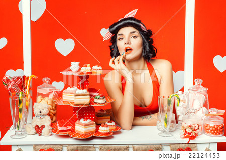 Girl finger wipes his lips. 22124453